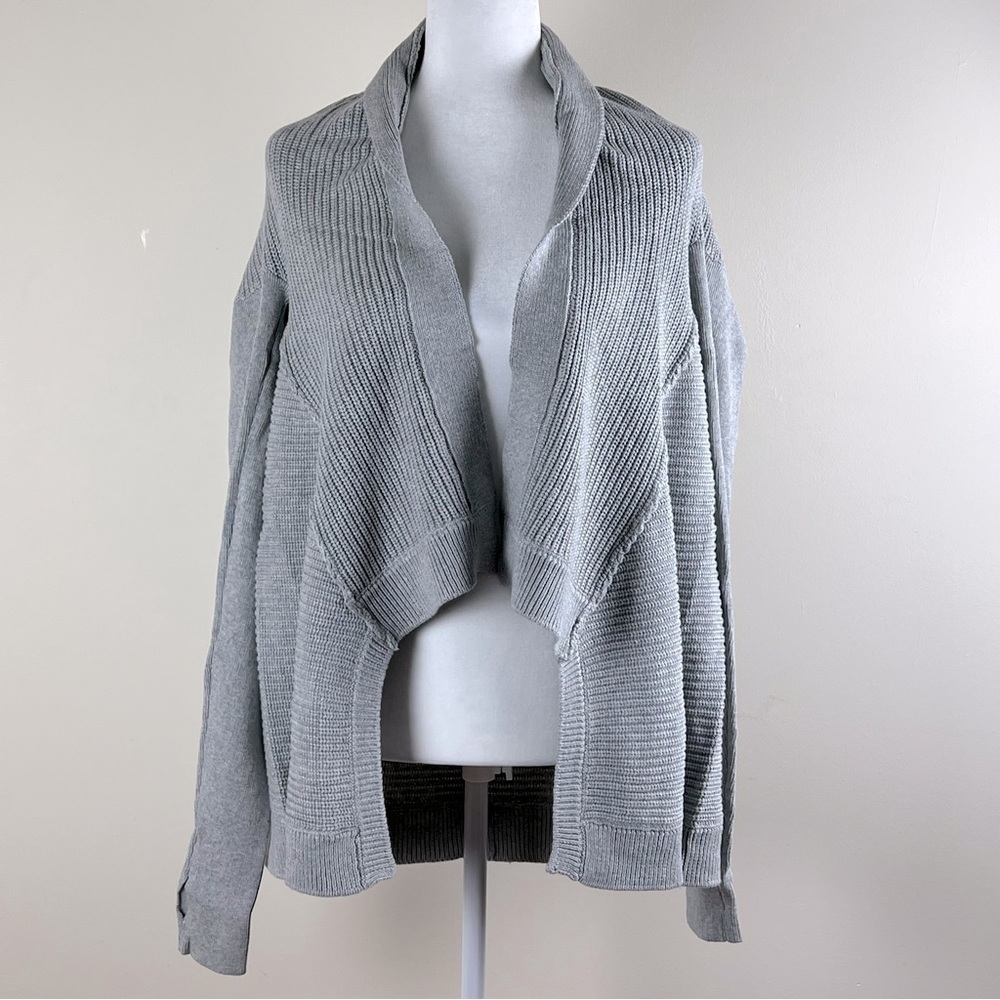 bobi BLACK | Comfy Relaxed Fit Step Hem Open Cardigan Heather Grey  | S